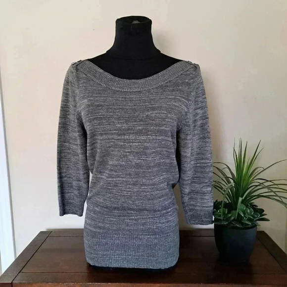 ❤️Smart Set 3/4  Sweater Grey Taupe Size Medium Rounded Neckline Soft Ribbed - Picture 1 of 12